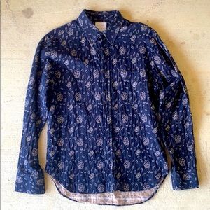 Navy and Gold Flower Pattern Dress Shirt